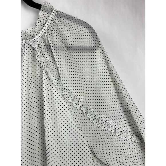 LOFT Ruffle Polka Dot Sheer Blouse, White Black, Romantic Feminine Workwear - Picture 7 of 14
